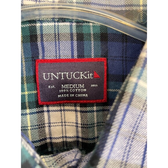 UNTUCKit  Shirt Men's Size M Lightweight Flannel Blue & Green Plaid - Picture 3 of 7